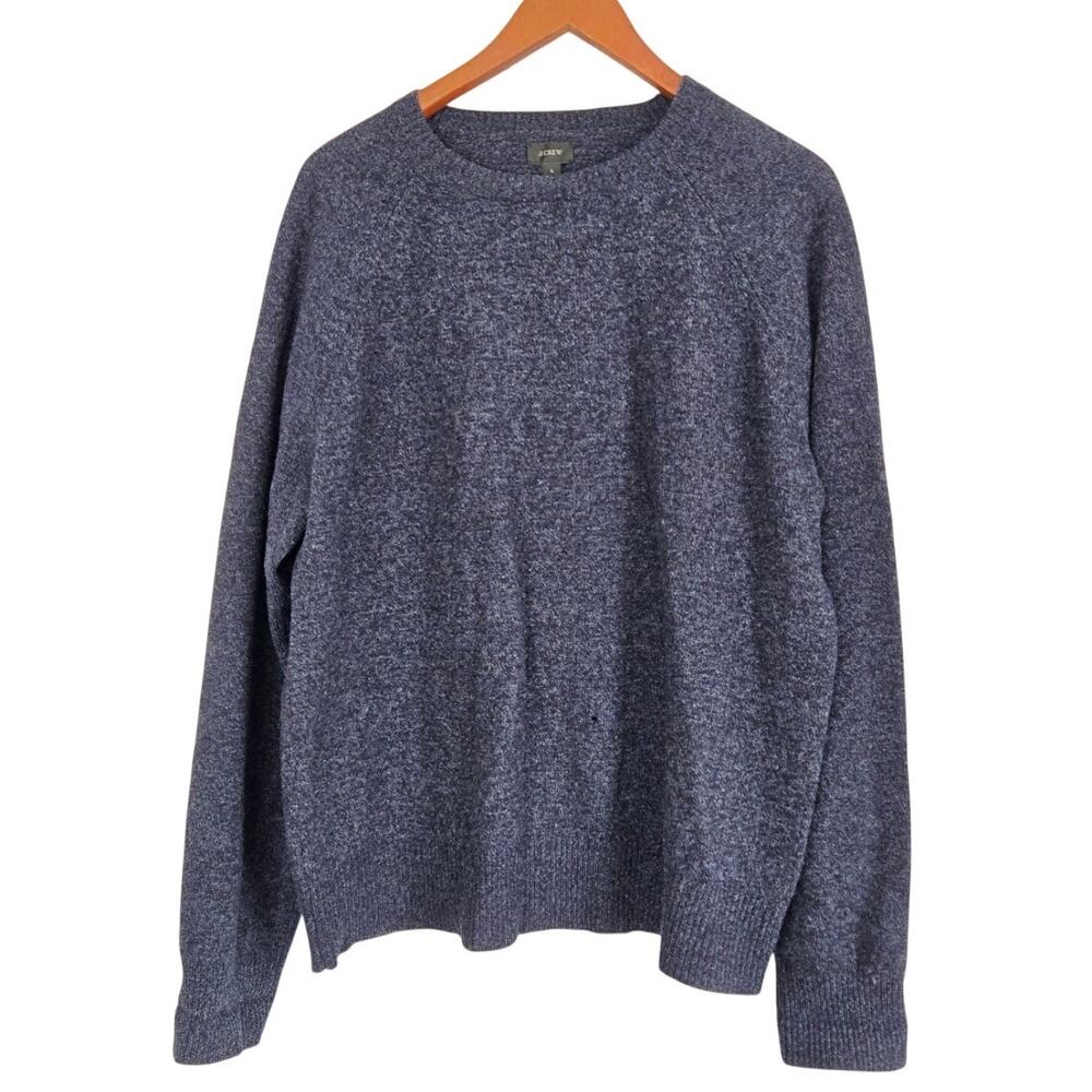 Preppy Blue Marbled 100% Lamb Wool Crew Sweater Minimalist Classic Style Large